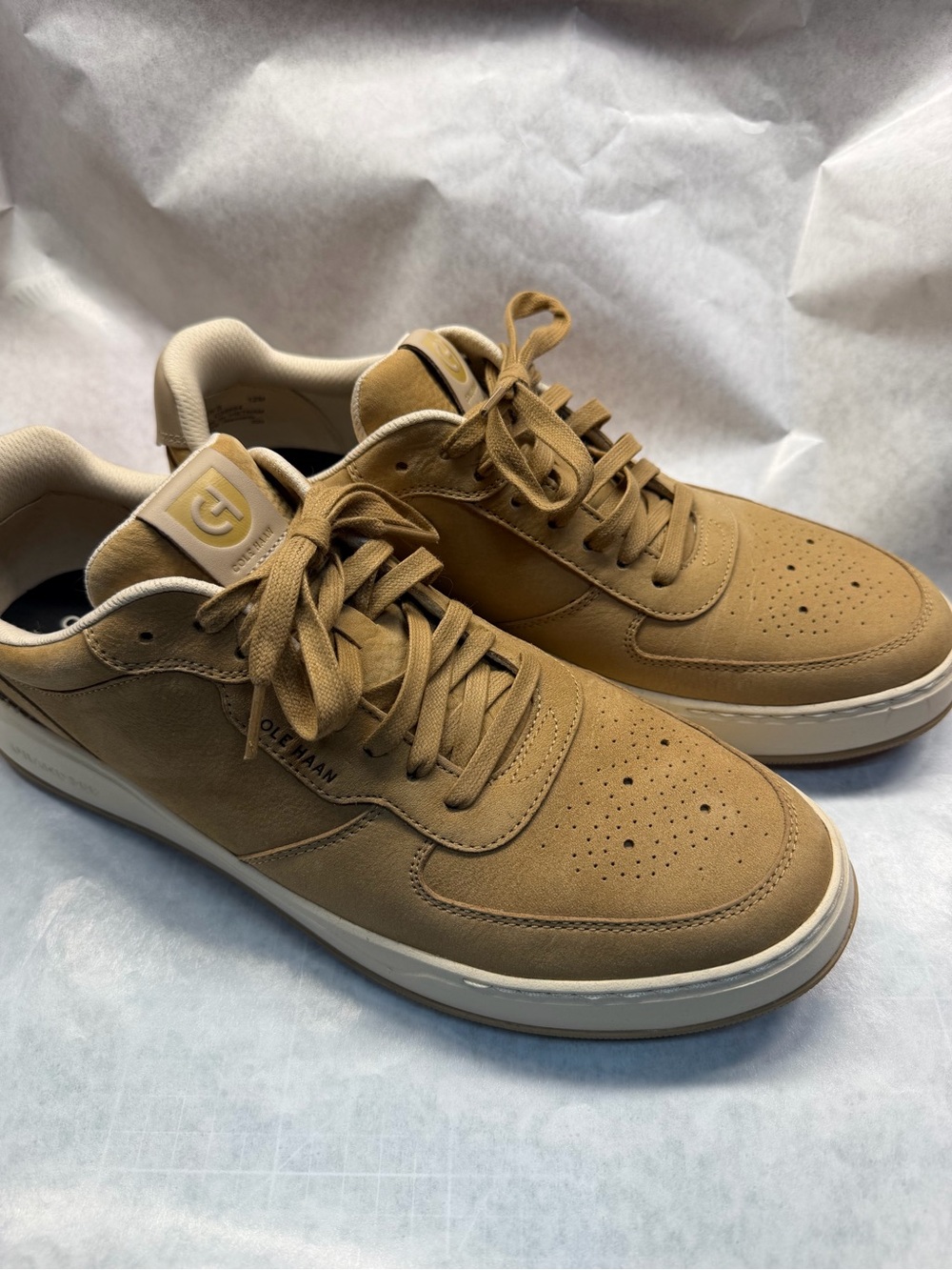 Cole Haan Men’s Tan Suede Low-Top Sneakers with White Trim